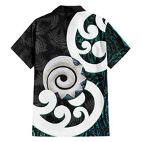 Aotearoa Koru Family Matching Summer Maxi Dress and Hawaiian Shirt Cyan Maori Paua Shell Mix Silver Fern LT14 - Polynesian Pride