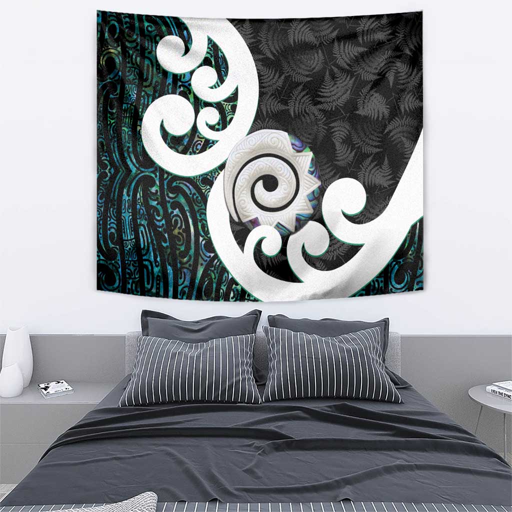 Aotearoa Koru Tapestry Cyan Maori Paua Shell Mix Silver Fern LT14 - Polynesian Pride