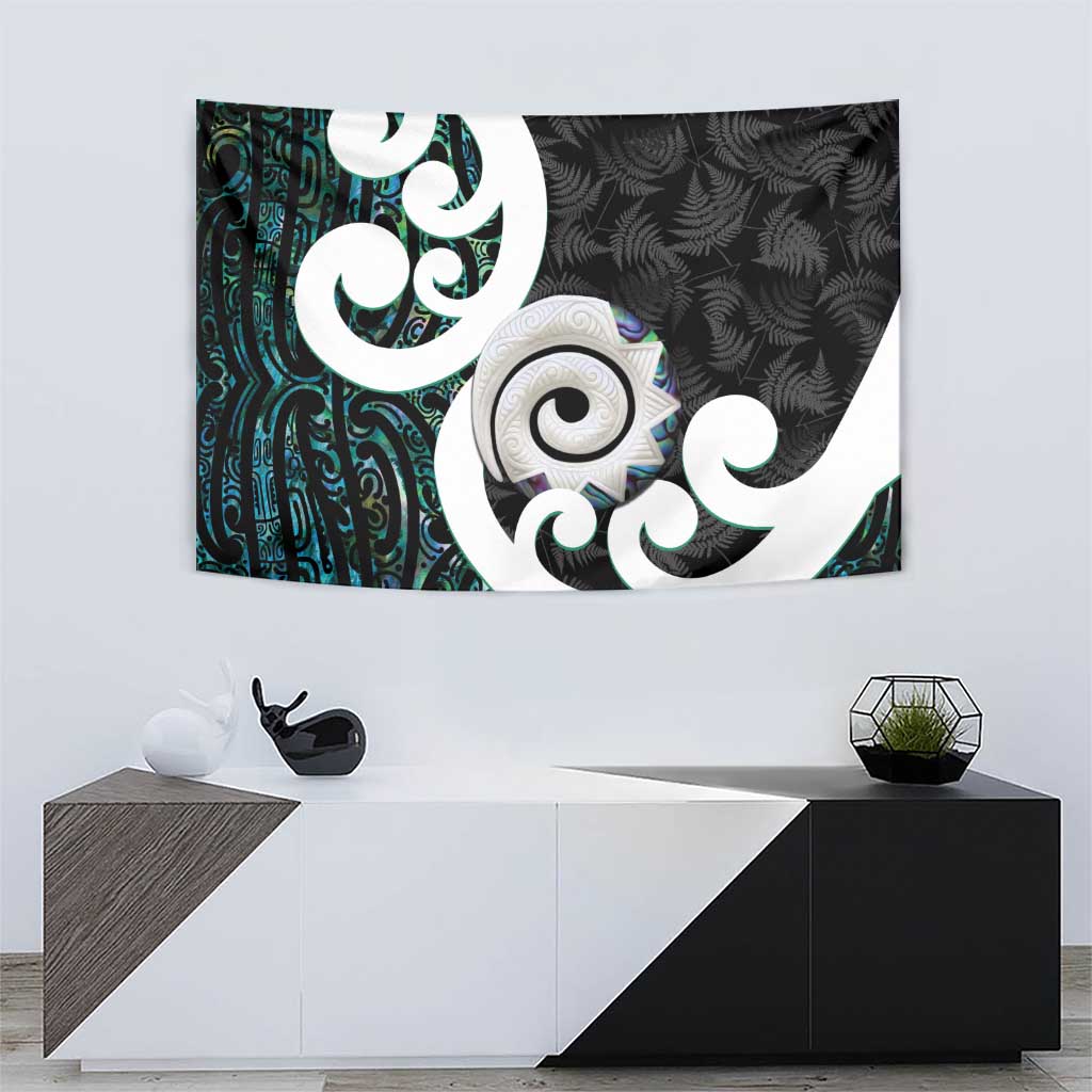 Aotearoa Koru Tapestry Cyan Maori Paua Shell Mix Silver Fern LT14 - Polynesian Pride