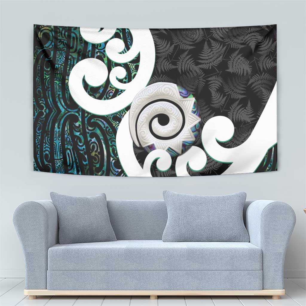Aotearoa Koru Tapestry Cyan Maori Paua Shell Mix Silver Fern LT14 - Polynesian Pride