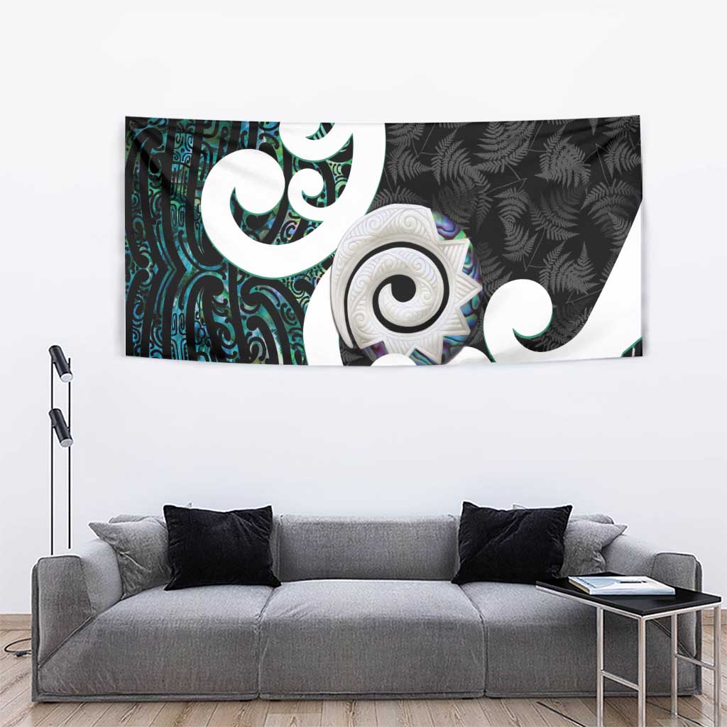 Aotearoa Koru Tapestry Cyan Maori Paua Shell Mix Silver Fern LT14 - Polynesian Pride