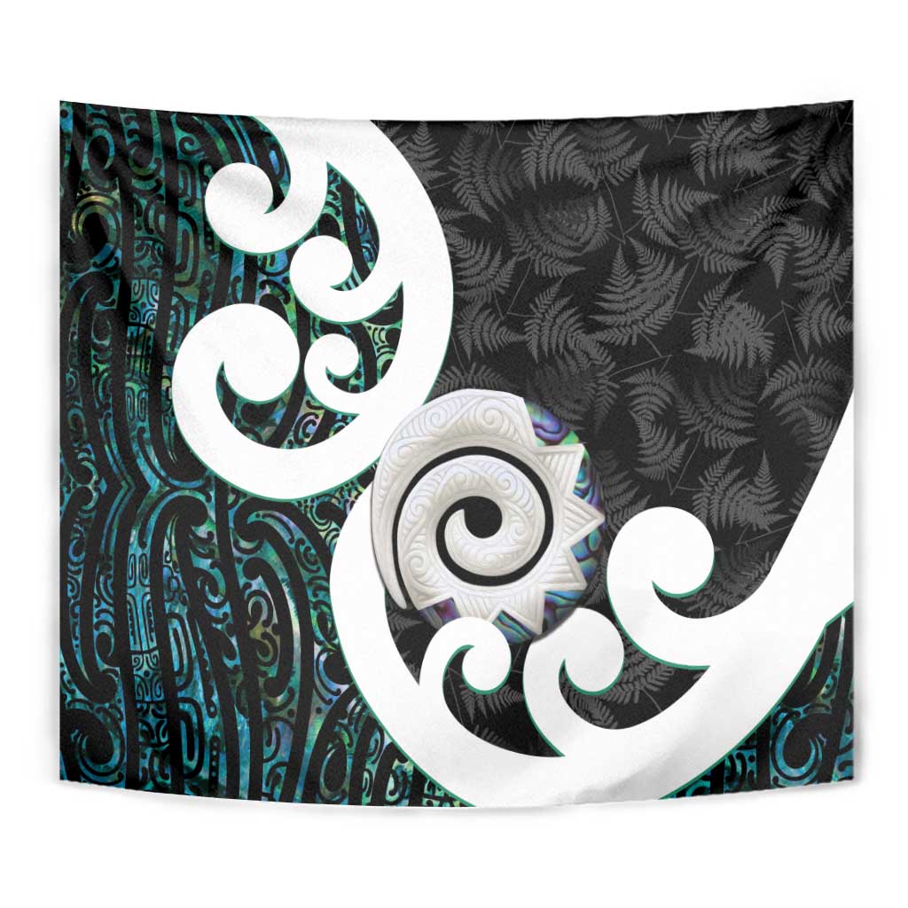 Aotearoa Koru Tapestry Cyan Maori Paua Shell Mix Silver Fern LT14 - Polynesian Pride
