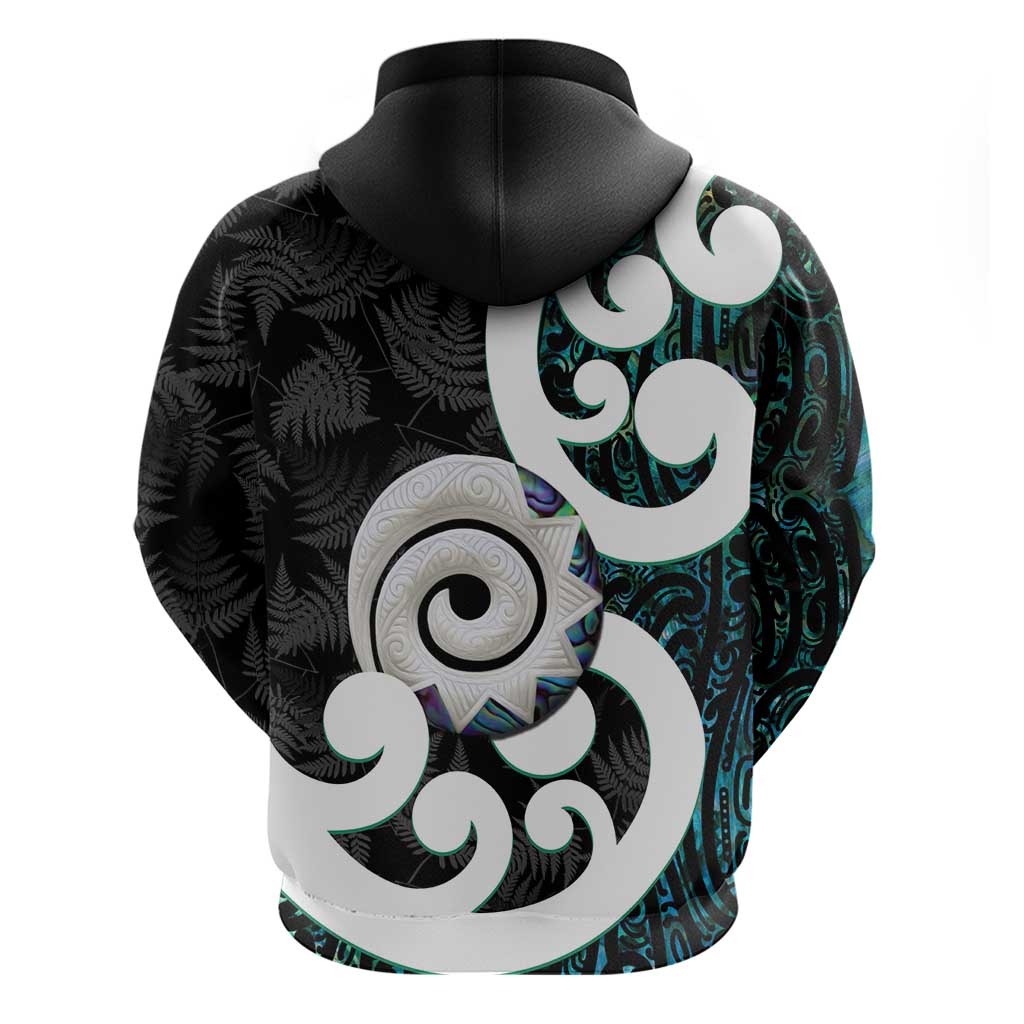Aotearoa Koru Zip Hoodie Cyan Maori Paua Shell Mix Silver Fern LT14 - Polynesian Pride