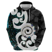 Aotearoa Koru Zip Hoodie Cyan Maori Paua Shell Mix Silver Fern LT14 - Polynesian Pride