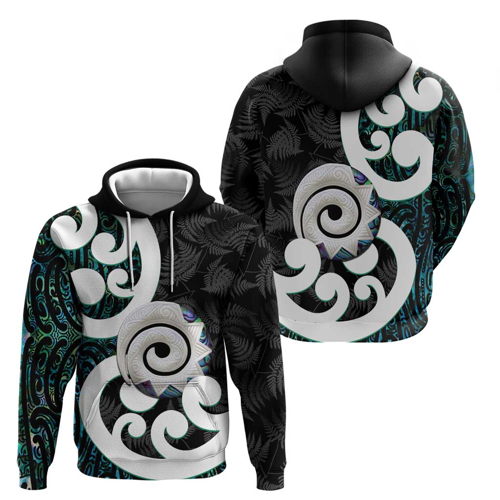 Aotearoa Koru Zip Hoodie Cyan Maori Paua Shell Mix Silver Fern LT14 - Polynesian Pride