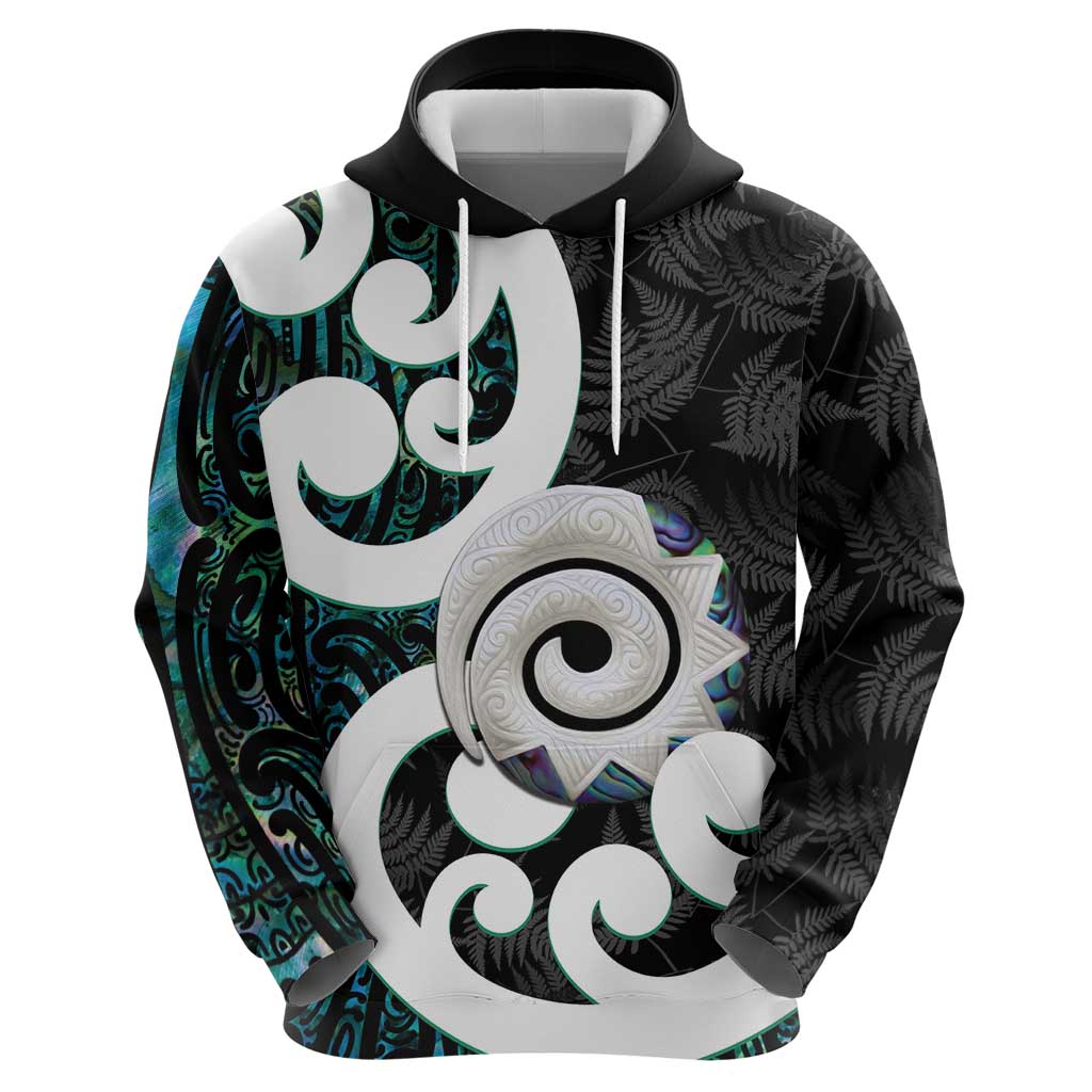 Aotearoa Koru Zip Hoodie Cyan Maori Paua Shell Mix Silver Fern LT14 - Polynesian Pride