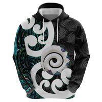 Aotearoa Koru Zip Hoodie Cyan Maori Paua Shell Mix Silver Fern LT14 - Polynesian Pride
