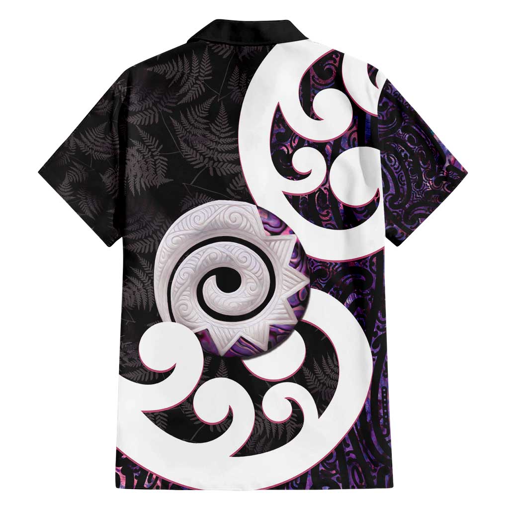 Aotearoa Koru Family Matching Long Sleeve Bodycon Dress and Hawaiian Shirt Purple Maori Paua Shell Mix Silver Fern LT14 - Polynesian Pride