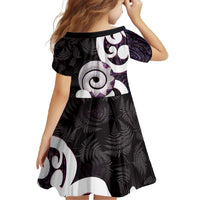 Aotearoa Koru Family Matching Off The Shoulder Long Sleeve Dress and Hawaiian Shirt Purple Maori Paua Shell Mix Silver Fern LT14 - Polynesian Pride