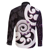 Aotearoa Koru Family Matching Off The Shoulder Long Sleeve Dress and Hawaiian Shirt Purple Maori Paua Shell Mix Silver Fern LT14 - Polynesian Pride