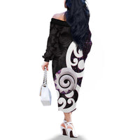 Aotearoa Koru Family Matching Off The Shoulder Long Sleeve Dress and Hawaiian Shirt Purple Maori Paua Shell Mix Silver Fern LT14 - Polynesian Pride