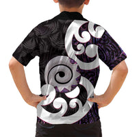 Aotearoa Koru Family Matching Off Shoulder Short Dress and Hawaiian Shirt Purple Maori Paua Shell Mix Silver Fern LT14 - Polynesian Pride