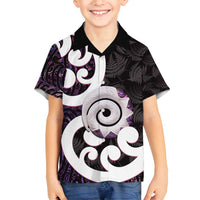 Aotearoa Koru Family Matching Puletasi and Hawaiian Shirt Purple Maori Paua Shell Mix Silver Fern LT14 Son's Shirt Black - Polynesian Pride