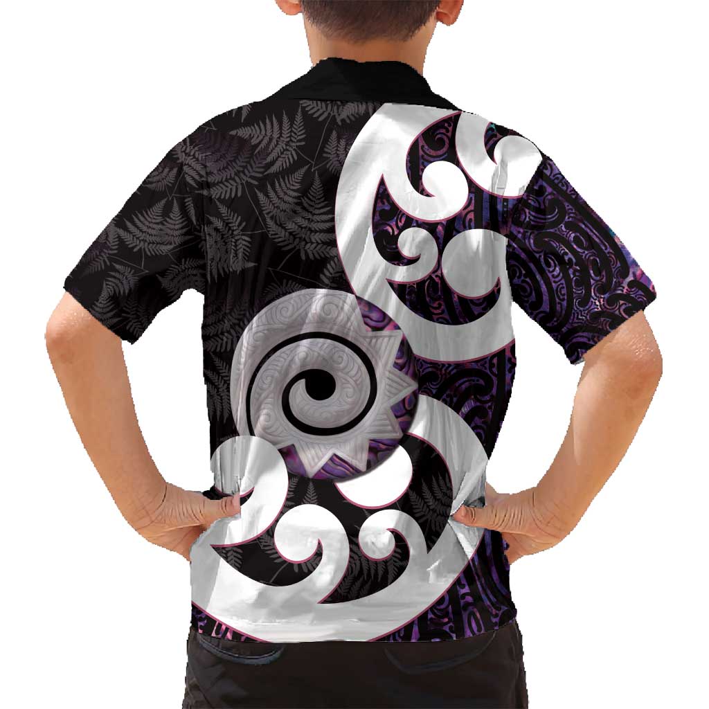 Aotearoa Koru Family Matching Tank Maxi Dress and Hawaiian Shirt Purple Maori Paua Shell Mix Silver Fern LT14 - Polynesian Pride