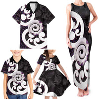 Aotearoa Koru Family Matching Tank Maxi Dress and Hawaiian Shirt Purple Maori Paua Shell Mix Silver Fern LT14 - Polynesian Pride