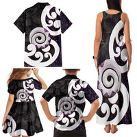 Aotearoa Koru Family Matching Tank Maxi Dress and Hawaiian Shirt Purple Maori Paua Shell Mix Silver Fern LT14 - Polynesian Pride