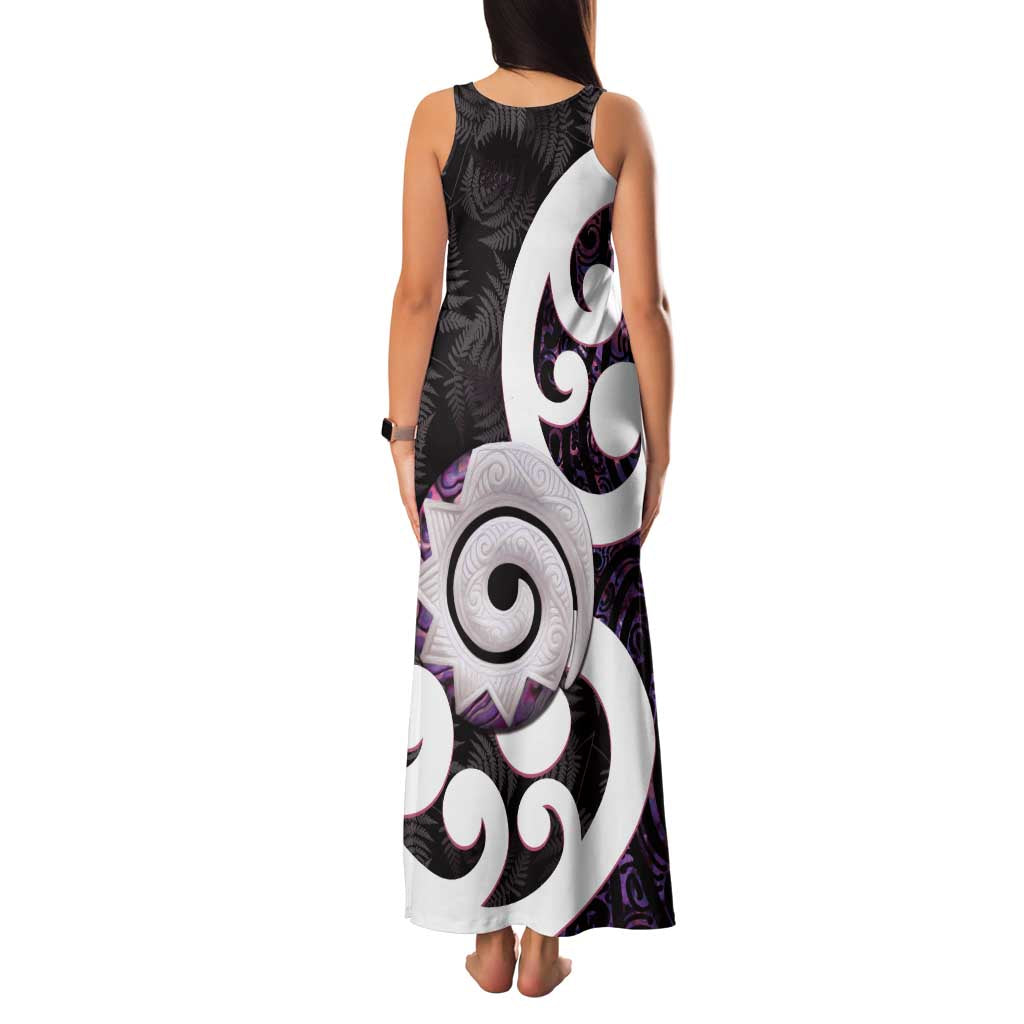 Aotearoa Koru Family Matching Tank Maxi Dress and Hawaiian Shirt Purple Maori Paua Shell Mix Silver Fern LT14 - Polynesian Pride