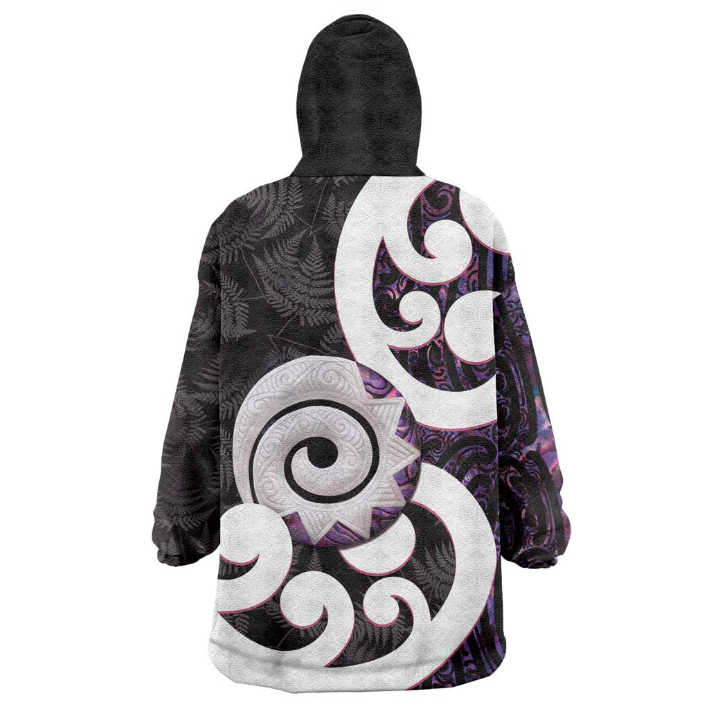Aotearoa Koru Wearable Blanket Hoodie Purple Maori Paua Shell Mix Silver Fern LT14 - Polynesian Pride