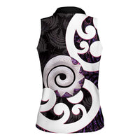 Aotearoa Koru Women Sleeveless Polo Shirt Purple Maori Paua Shell Mix Silver Fern LT14 - Polynesian Pride