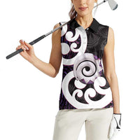 Aotearoa Koru Women Sleeveless Polo Shirt Purple Maori Paua Shell Mix Silver Fern LT14 - Polynesian Pride