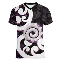 Aotearoa Koru Women V-Neck T-Shirt Purple Maori Paua Shell Mix Silver Fern LT14 Female Black - Polynesian Pride