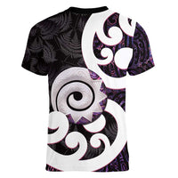 Aotearoa Koru Women V-Neck T-Shirt Purple Maori Paua Shell Mix Silver Fern LT14 - Polynesian Pride