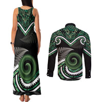 Koru Pounamu Aotearoa Couples Matching Tank Maxi Dress and Long Sleeve Button Shirt Maori Paua Shell Mix Silver Fern LT14 - Polynesian Pride