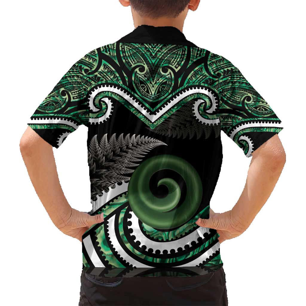 Koru Pounamu Aotearoa Family Matching Long Sleeve Bodycon Dress and Hawaiian Shirt Maori Paua Shell Mix Silver Fern LT14 - Polynesian Pride