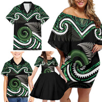 Koru Pounamu Aotearoa Family Matching Off Shoulder Short Dress and Hawaiian Shirt Maori Paua Shell Mix Silver Fern LT14 - Polynesian Pride