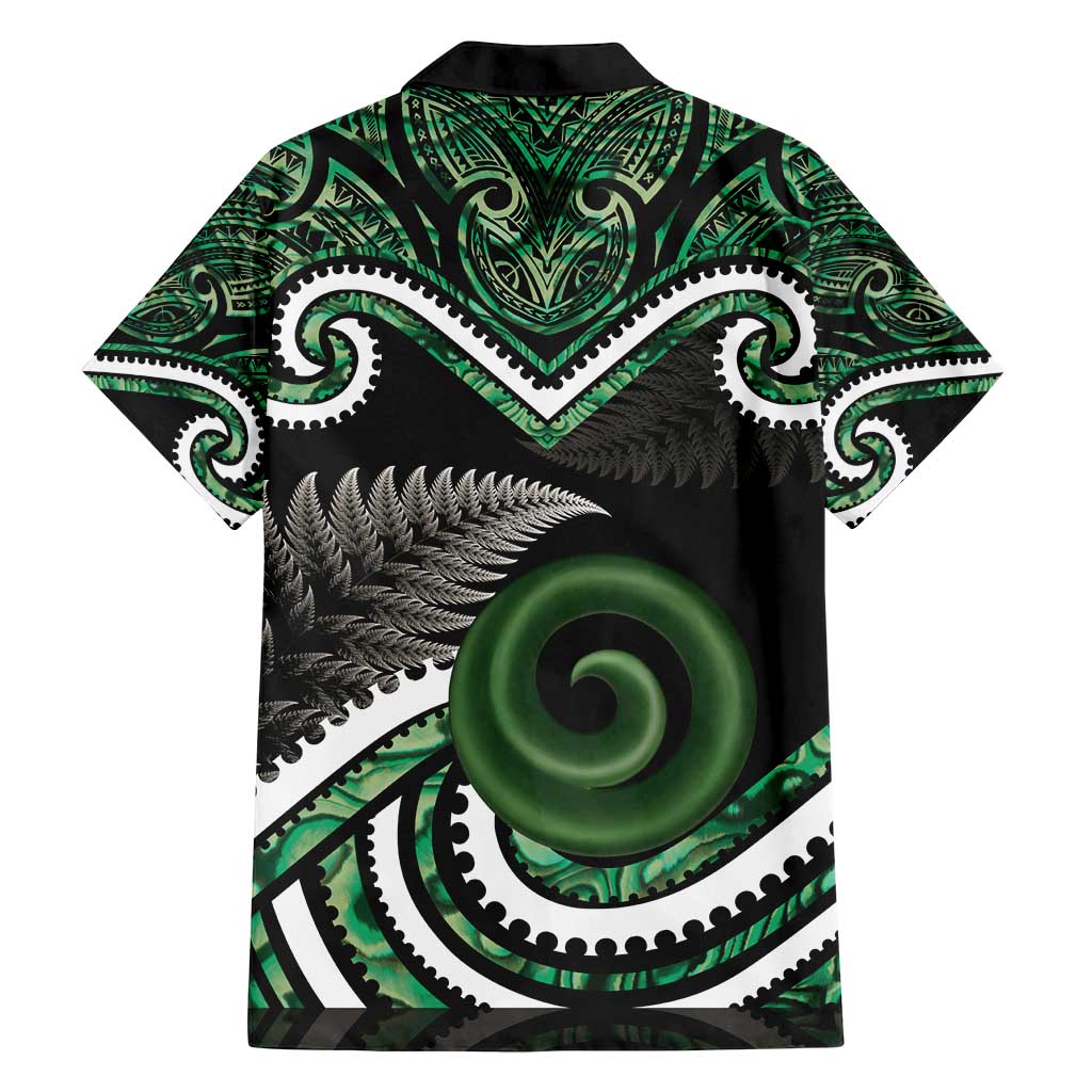 Koru Pounamu Aotearoa Family Matching Off Shoulder Short Dress and Hawaiian Shirt Maori Paua Shell Mix Silver Fern LT14 - Polynesian Pride