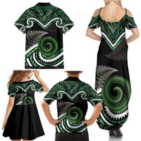 Koru Pounamu Aotearoa Family Matching Summer Maxi Dress and Hawaiian Shirt Maori Paua Shell Mix Silver Fern LT14 - Polynesian Pride