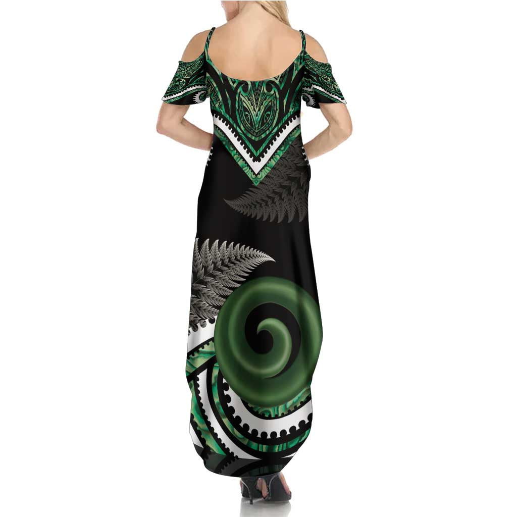 Koru Pounamu Aotearoa Family Matching Summer Maxi Dress and Hawaiian Shirt Maori Paua Shell Mix Silver Fern LT14 - Polynesian Pride