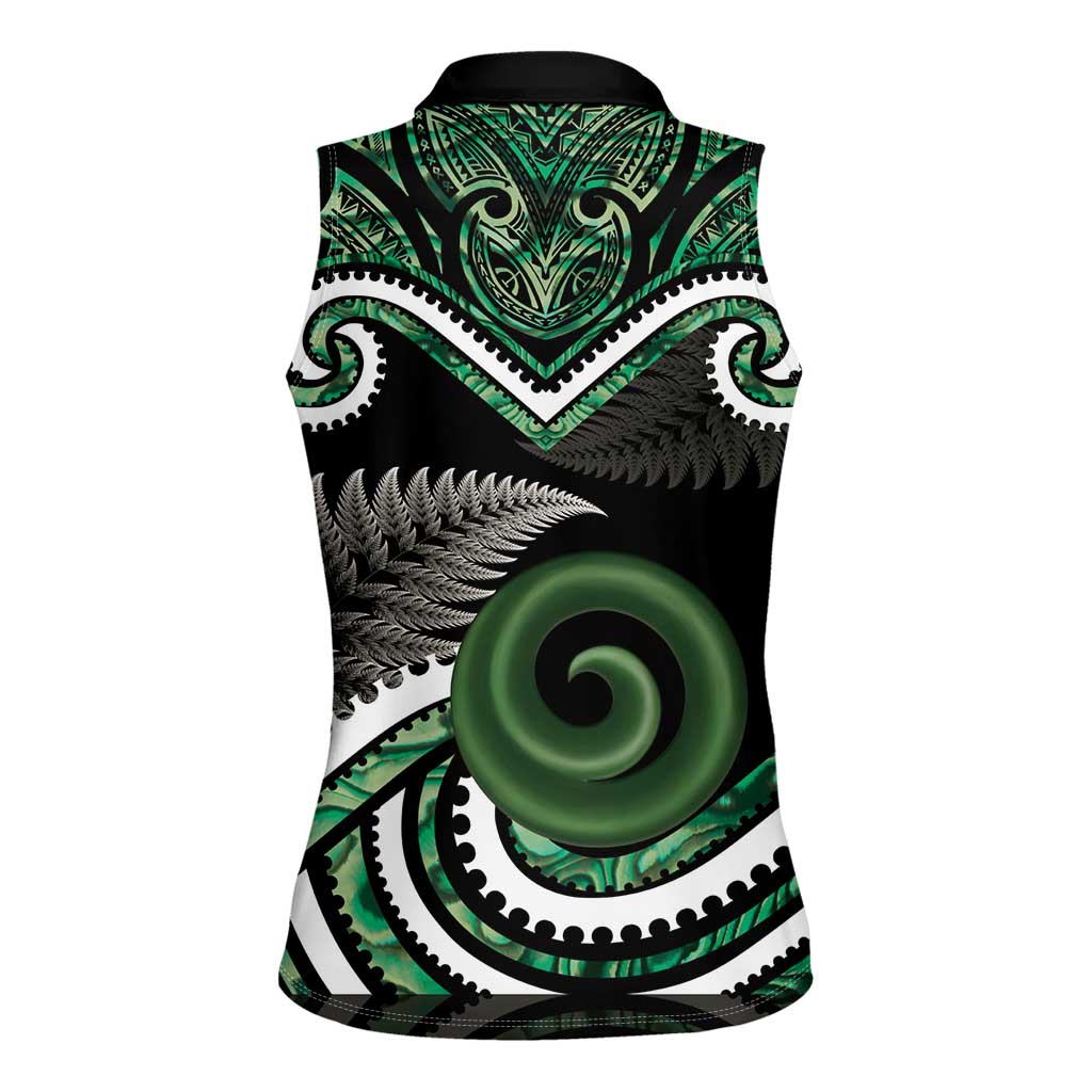 Koru Pounamu Aotearoa Women Sleeveless Polo Shirt Maori Paua Shell Mix Silver Fern LT14 - Polynesian Pride