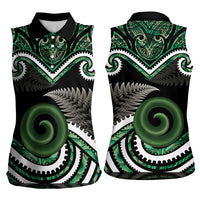 Koru Pounamu Aotearoa Women Sleeveless Polo Shirt Maori Paua Shell Mix Silver Fern LT14 - Polynesian Pride
