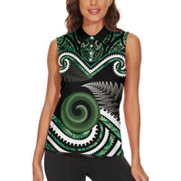 Koru Pounamu Aotearoa Women Sleeveless Polo Shirt Maori Paua Shell Mix Silver Fern LT14 - Polynesian Pride