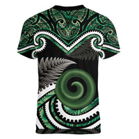 Koru Pounamu Aotearoa Women V-Neck T-Shirt Maori Paua Shell Mix Silver Fern LT14 - Polynesian Pride