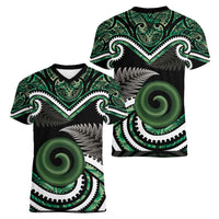 Koru Pounamu Aotearoa Women V-Neck T-Shirt Maori Paua Shell Mix Silver Fern LT14 - Polynesian Pride