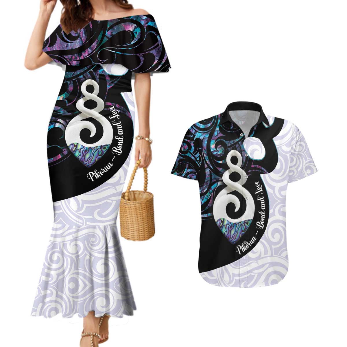 Aotearoa Pikorua Couples Matching Mermaid Dress and Hawaiian Shirt NZ Twist - Bond And Love LT14 White - Polynesian Pride