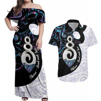 Aotearoa Pikorua Couples Matching Off Shoulder Maxi Dress and Hawaiian Shirt NZ Twist - Bond And Love LT14 White - Polynesian Pride