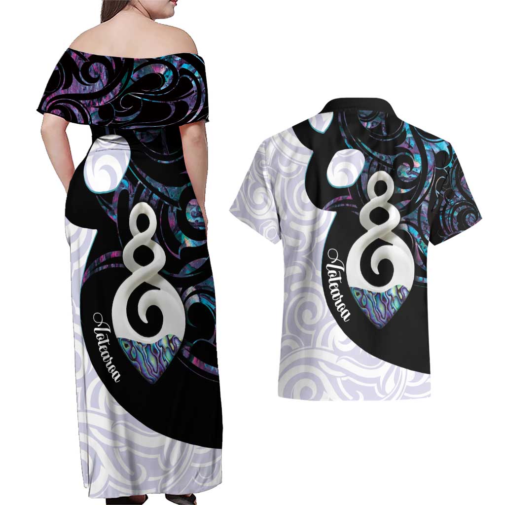 Aotearoa Pikorua Couples Matching Off Shoulder Maxi Dress and Hawaiian Shirt NZ Twist - Bond And Love LT14 - Polynesian Pride