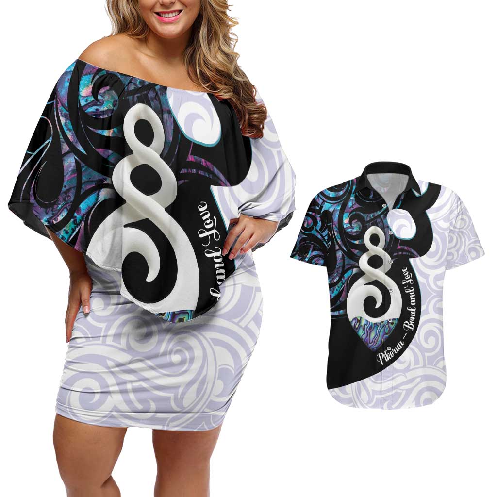 Aotearoa Pikorua Couples Matching Off Shoulder Short Dress and Hawaiian Shirt NZ Twist - Bond And Love LT14 White - Polynesian Pride
