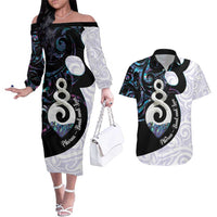 Aotearoa Pikorua Couples Matching Off The Shoulder Long Sleeve Dress and Hawaiian Shirt NZ Twist - Bond And Love LT14 White - Polynesian Pride
