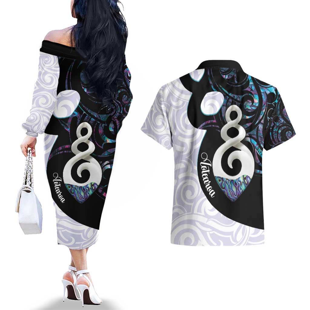 Aotearoa Pikorua Couples Matching Off The Shoulder Long Sleeve Dress and Hawaiian Shirt NZ Twist - Bond And Love LT14 - Polynesian Pride