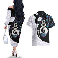 Aotearoa Pikorua Couples Matching Off The Shoulder Long Sleeve Dress and Hawaiian Shirt NZ Twist - Bond And Love LT14 - Polynesian Pride