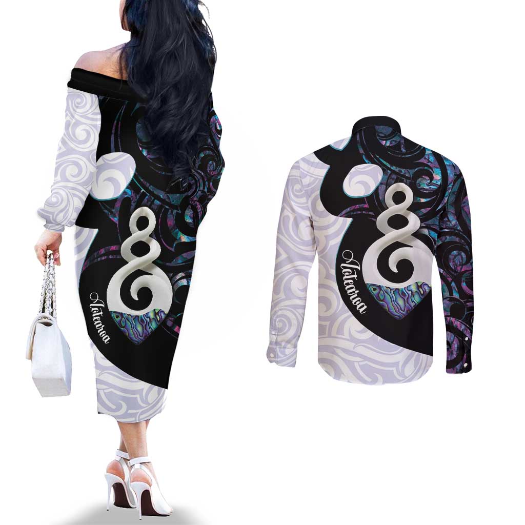 Aotearoa Pikorua Couples Matching Off The Shoulder Long Sleeve Dress and Long Sleeve Button Shirt NZ Twist - Bond And Love LT14 - Polynesian Pride