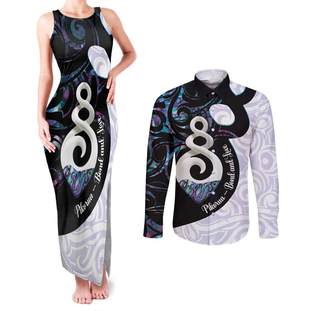 Aotearoa Pikorua Couples Matching Tank Maxi Dress and Long Sleeve Button Shirt NZ Twist - Bond And Love LT14 White - Polynesian Pride