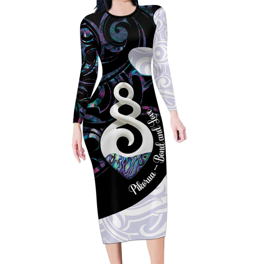 Aotearoa Pikorua Family Matching Long Sleeve Bodycon Dress and Hawaiian Shirt NZ Twist - Bond And Love LT14 Mom's Dress White - Polynesian Pride