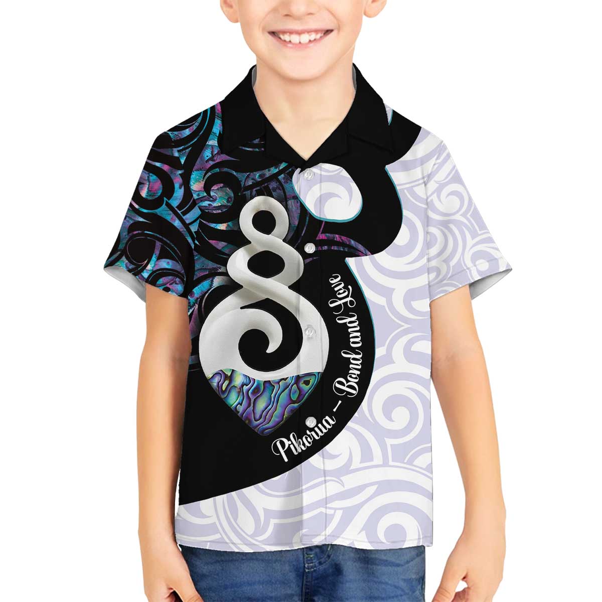 Aotearoa Pikorua Family Matching Off The Shoulder Long Sleeve Dress and Hawaiian Shirt NZ Twist - Bond And Love LT14 Son's Shirt White - Polynesian Pride