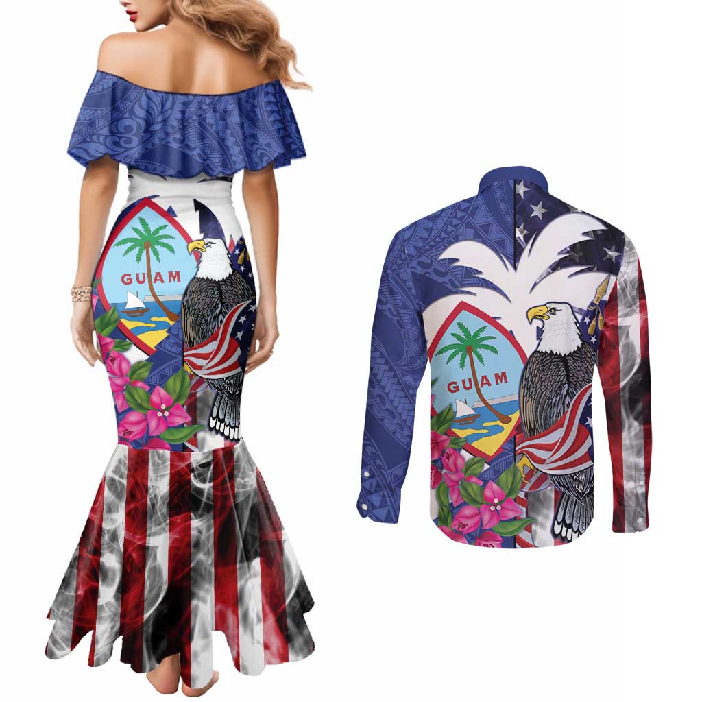 United States Guam Couples Matching Mermaid Dress and Long Sleeve Button Shirt USA Eagle Guahan Seal Bougainvillea LT14 - Polynesian Pride