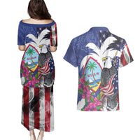 United States Guam Couples Matching Puletasi and Hawaiian Shirt USA Eagle Guahan Seal Bougainvillea LT14 - Polynesian Pride